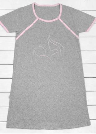 Ночная рубашка для кормящей женщины ночнушка малена серая с коротким рукавом m
