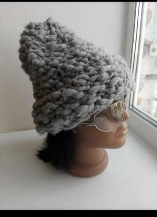 Толстый теплый зимний комплект шапки -бини и шарфа2 фото
