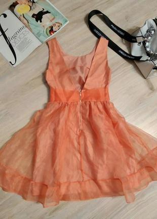 Крутое стильное пышное коктейльное мини платье абрикосовое6 фото