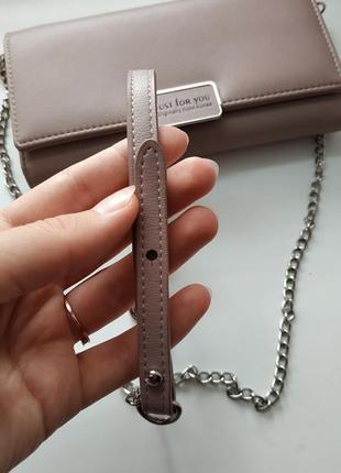 Клатч сумка кошелек на цепочке пудра
