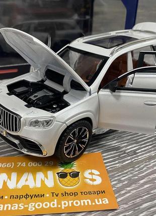 Машинка джип mercedes-bens gls63 белый металлический 20см масштаб 1:24 ,открывается все, горят фары ,звук