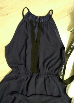 Брэндовое мини платье коктейльное вечернее короткое синее тончайшее10 фото