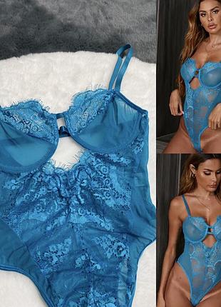 Нереальное кружевное боди в голубом цвете