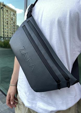 Бананка из кожзаменителя серая zara