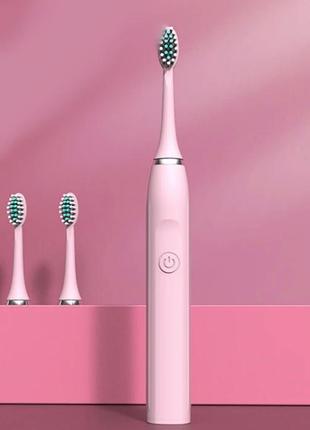 Звукова електрична зубна щітка на батарейці. рожева1 фото