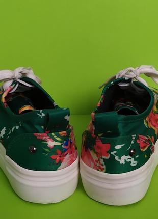 Зелёные кроссовки кеды цветочный принт, 376 фото