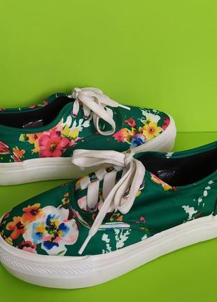 Зелені кросівки кеди квітковий принт, 374 фото
