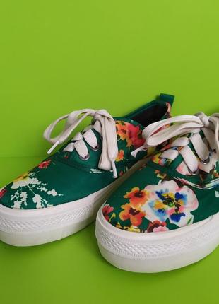 Зелені кросівки кеди квітковий принт, 375 фото