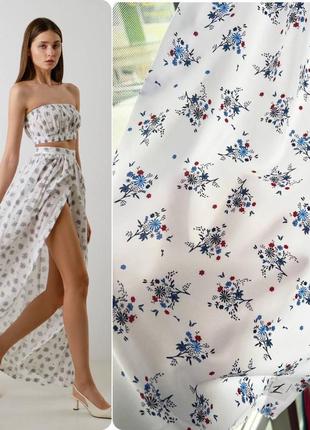 Костюм комплект свободный легкий летний софт цветочный принт цветок топ рюшка короткий укороченная блузка юбка длинная меди разрез4 фото