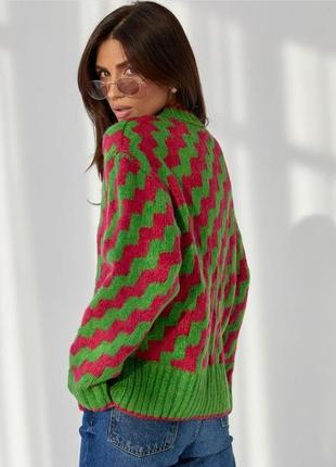 Стильный трендовый свитер с зигзагами свободного кроя, свитер оверсайз, красный, зеленый,женская одежда4 фото