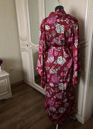 Роскошный шелковый халат кимоно в цветы, длинный3 фото
