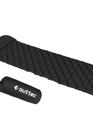 Надувной коврик outtec 195х55х5 см с подушкой черный, коврик туристический надувной