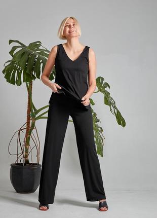 Легкі трикотажні жіночі штани прямого крою, літні довгі штани в рубчик, базові жіночі літні штани3 фото