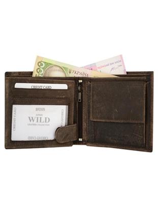 Вмісткий чоловічий шкіряний гаманець always wild коричневий4 фото