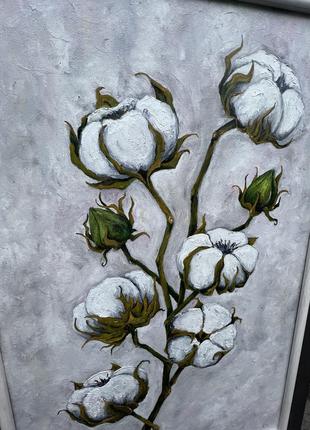 Картина маслом «хлопок». цветы. интерьерная