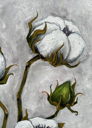 Картина маслом «хлопок». цветы. интерьерная