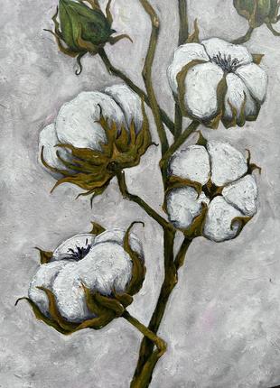 Картина маслом «хлопок». цветы. интерьерная