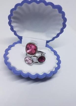 Шикарное массивное женское кольцо с яркими камнями / бижутерия серебристая 17, 18 размер2 фото
