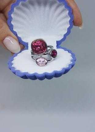 Шикарное массивное женское кольцо с яркими камнями / бижутерия серебристая 17, 18 размер4 фото