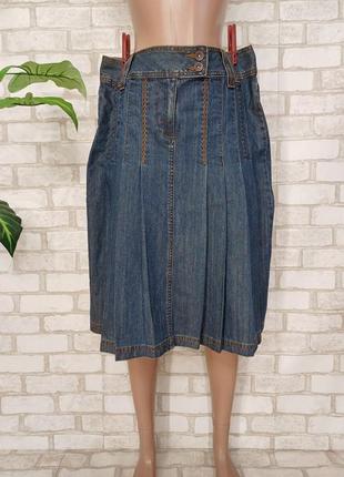 Фирменная yessica джинсовая юбка миди плиссе в темно синем цвете, размер л-хл