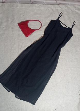 Платье макси в бельевом стиле,шифоновая,черный цвет, производство имталия