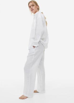 Льняные белые брюки палаццо h&amp;m свежих коллекций2 фото