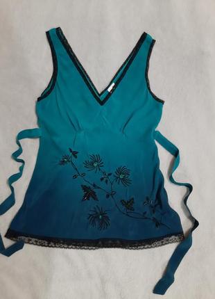 Стильная шелковая блуза майка туника oasis цвет – синий градиент. размер м/uk12