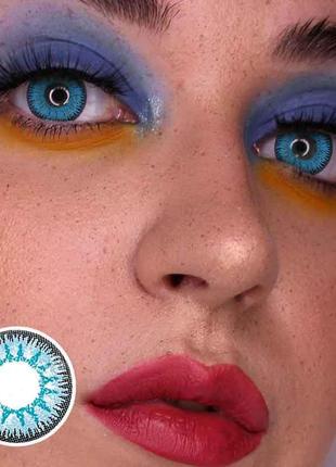 Цветные контактные линзы голубого цвета vika tricolor blue с диоптриями для зрения от - 1 до - 7