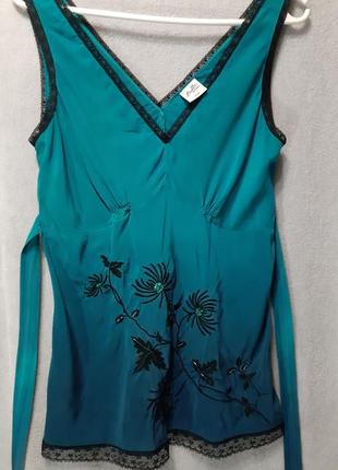 Стильная шелковая блуза майка туника oasis цвет – синий градиент. размер м/uk123 фото