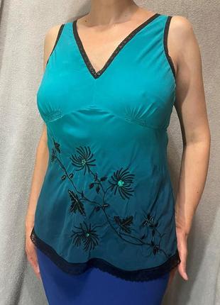 Стильная шелковая блуза майка туника oasis цвет – синий градиент. размер м/uk128 фото
