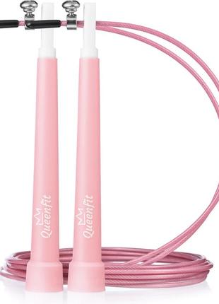 Скакалка queenfit speed с пластиковыми ручками розовая1 фото