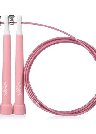 Скакалка queenfit speed с пластиковыми ручками розовая2 фото