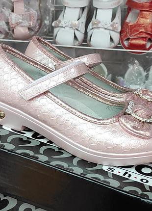 Туфли для девочки с бантиком розовые, пудра 3