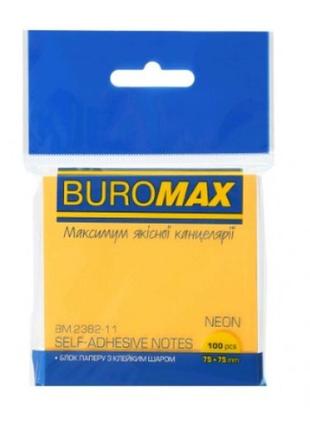 Блок для заметок buromax 2382-11 neon 100л. 75х75мм оранжевый (1/12)