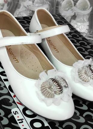 Белые туфли для девочки школьные 22 см1 фото