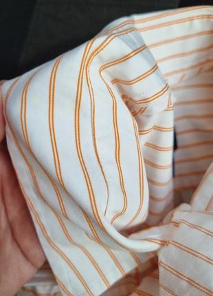 Бавовняна брендова смугаста топова базова біла чоловіча сорочка в помаранчеву смужку massimo dutti l7 фото