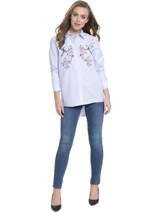 Женская рубашка lc waikiki / лс вайкики в тонкую голубую полоску с цветочным принтом