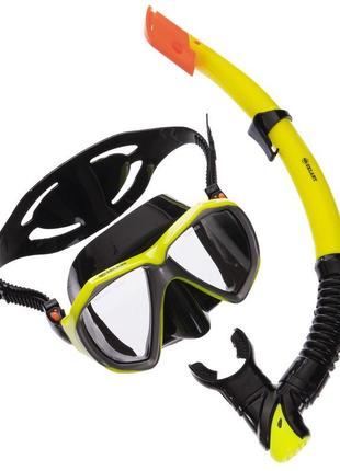 Набор для плавания маска с трубкой zelart m208-sn120-sil желтый-черный1 фото