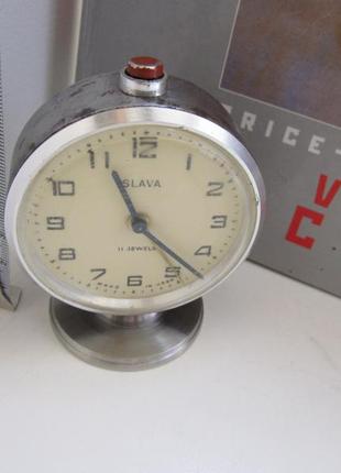 Будильник настольный "slava" рабочий ссср made in ussr №4. 50е годы.