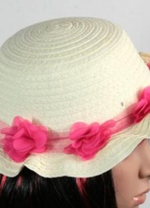 Солом'яний капелюх дитячий флює 26 см біло-рожевий