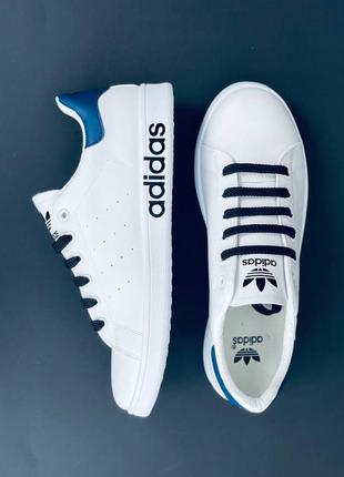 Adidas кроссовки белые с синим мужским 41-45 / подростковые 36-41