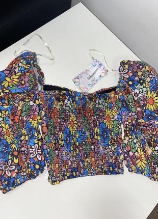 Нова блуза з рукавами ліхтариками блузка в цветочек рукава фонарики3 фото