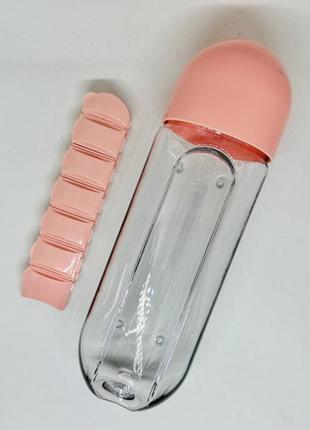 Бутылка для воды с таблетницей pill bottle pink2 фото