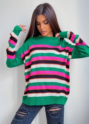 Тельняшка оверсайз джемпер кофта свитер лонгслив с круглым воротом полосатый в полоску яркий цветной радужный черный белый малиновый синий зелёный3 фото