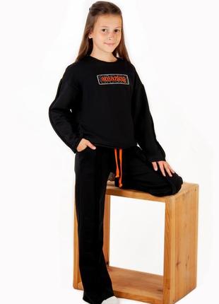 4 кольори🌈стильный спортивный повседневный костюм широкие брюки палаццо, подростковый спортивный комплект для девочек4 фото