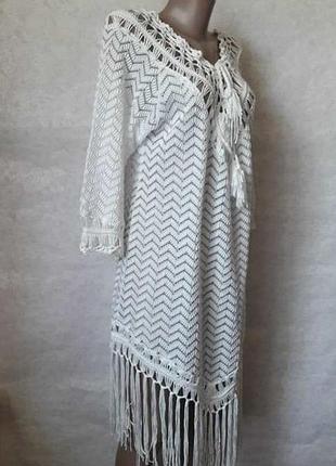 Нова білосніжна пляжна туніка в шикарну в'язку з бахромою, розмір с-л3 фото
