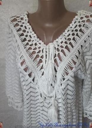 Нова білосніжна пляжна туніка в шикарну в'язку з бахромою, розмір с-л7 фото