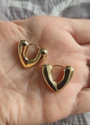 Серьги сердце серебро позолота 14 к сережки крупные сердечки10 фото