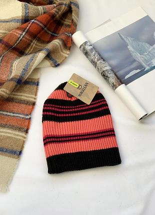 Шапка, шапочка, черная, чорна, коралова, кораловая, полосатая, в полоску, magellan