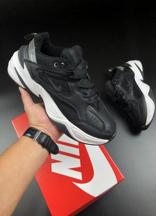 Кросівки nike m2k tekno black white / шикарні шкіряні кросівки найк для активного відпочинку / чоловічі кросівки nike на кожен день